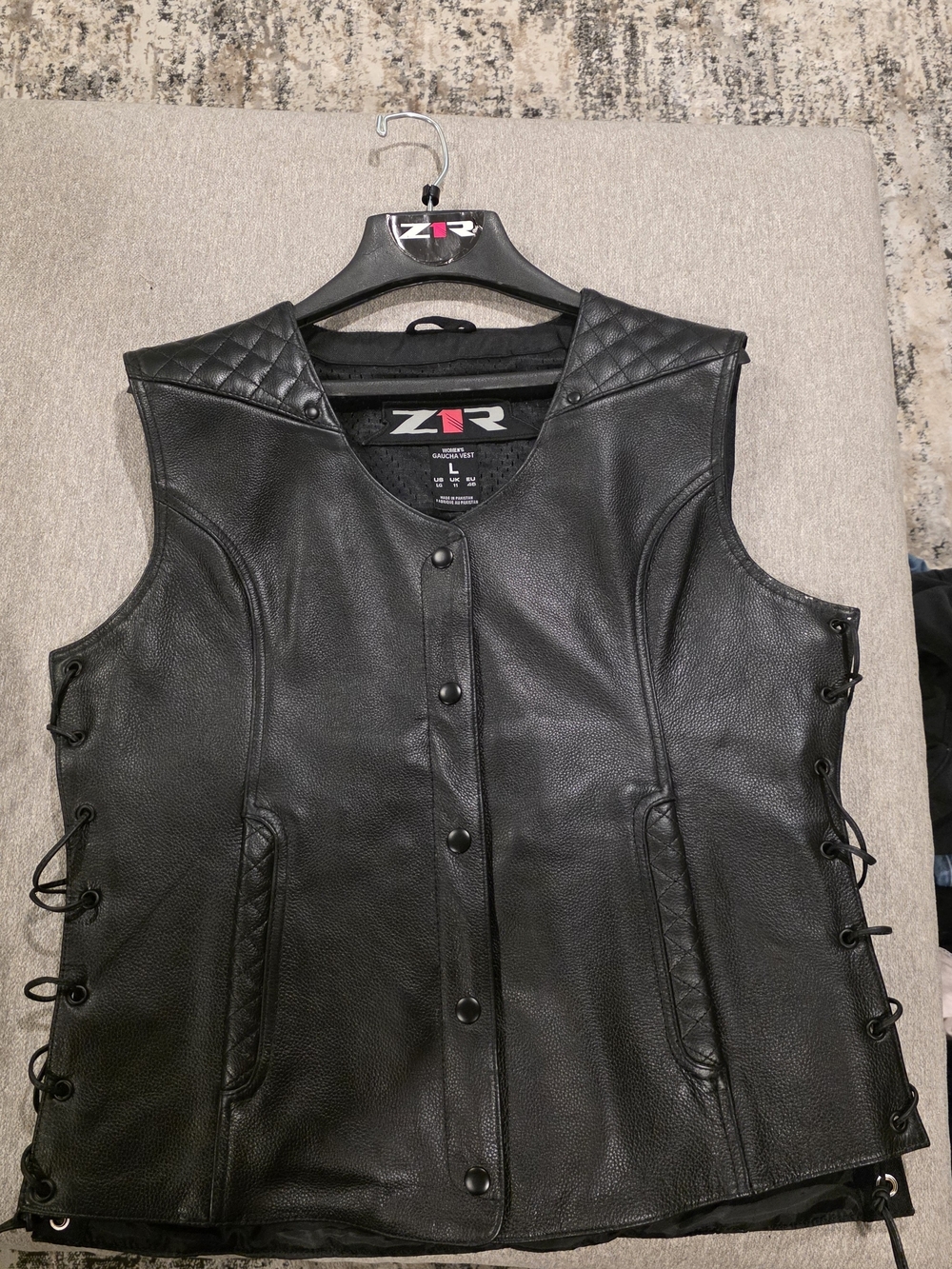 Women's Black Leather Snap-Front Vest